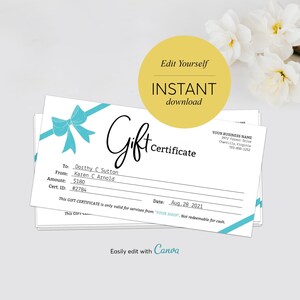 Editable Gift Certificate Template: Modern Gift Card, Instant Download (Canva)