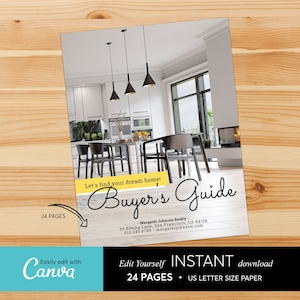 24 Pages Real Estate Home Buyer Guide,Real Estate Buyer Packet,Real Estate Buyer Presentation Real Estate Marketing,Editable Canva Template