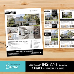 Real Estate Home Feature Sheet Flyer: Canva Template (Digital Download)