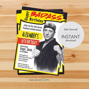 Happy Badass Birthday Cobra Kai Birthday Invitations Miyagi Do Birthday Invitations Karate Kids Birthday Invitations Kung Fu Invitations