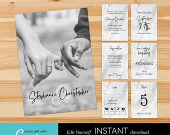 Black & White Wedding Invitation Template: Modern Canva Design (Digital File)