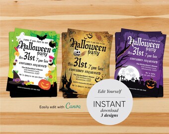 Editable Halloween Party Invitation Template: Canva Design (Digital Download)