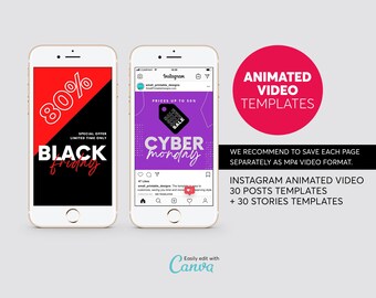60 Black Friday Cyber Monday Sales Canva Templates Bundle Kit Instagram Posts Stories, E-commerce Sale Social Media Toolkit