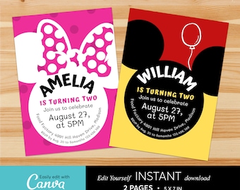 Mouse Birthday Invitation: Editable Canva Template (Digital Download)