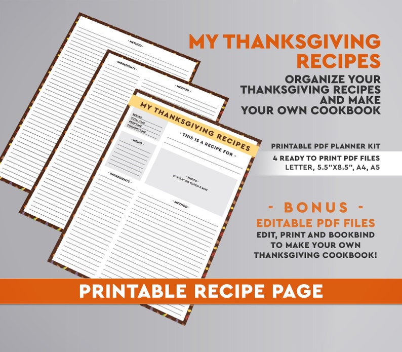 printable thanksgiving recipe cards thanksgiving meal planner friendsgiving recipe files editable recipe menu card files digital download thanksgiving recipe cards