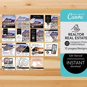 15 Just Listed Realtor Instagram Posts, Real Estate Agent Social Media Post, Real Estate Marketing, Instagram Post Template, Canva Template