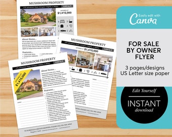 3 For Sale By Owner Home Feature Sheet, Realtor Open House Handout, Home Feature Sheet Real Estate Marketing, Editable Canva Template
