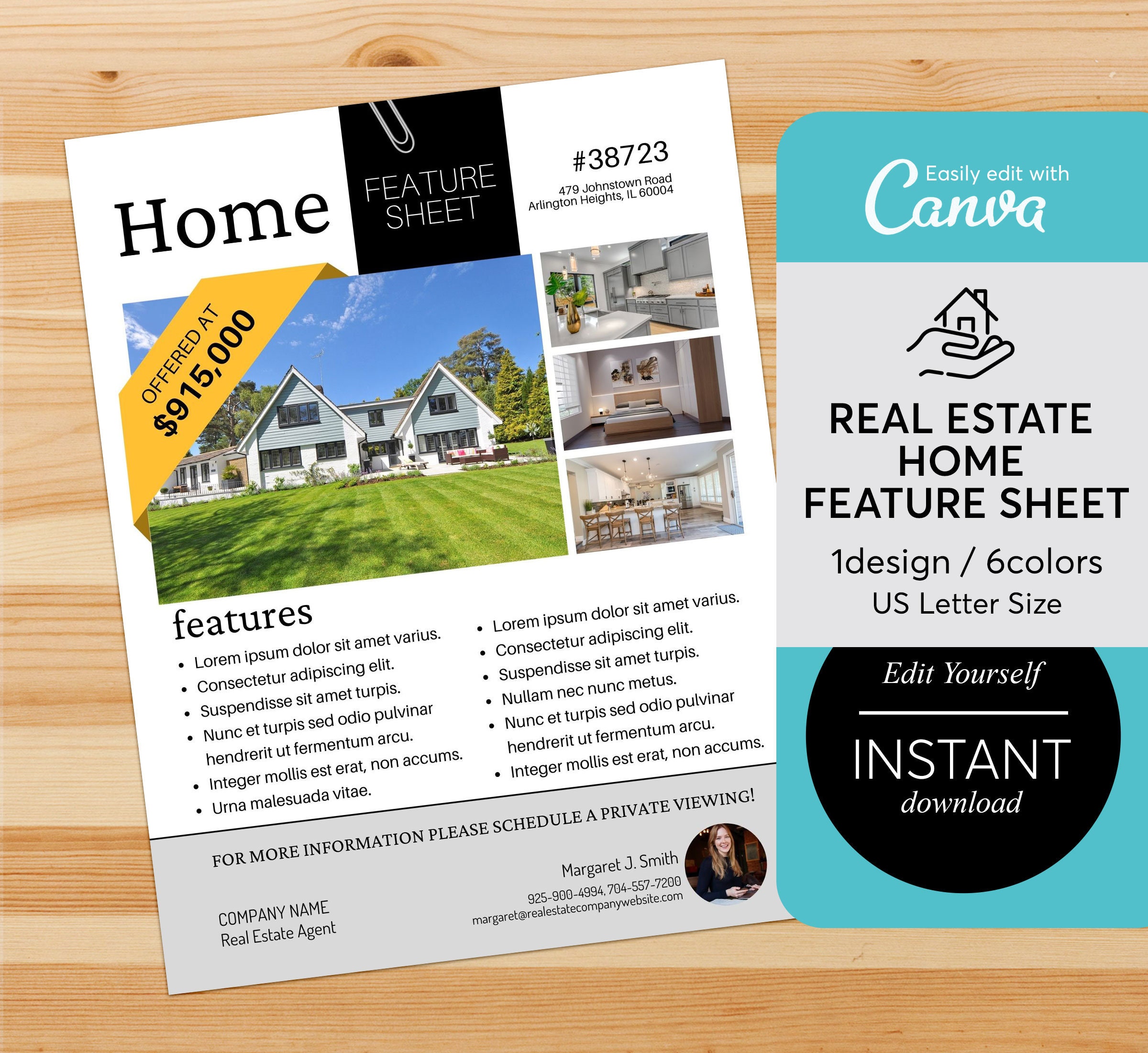 Real Estate Home Feature Sheet Flyer Template Real Estate Etsy