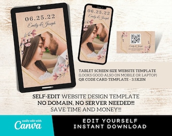 Burlap Wedding Website Template: Romantic Invitation & QR Code (Canva Editable)