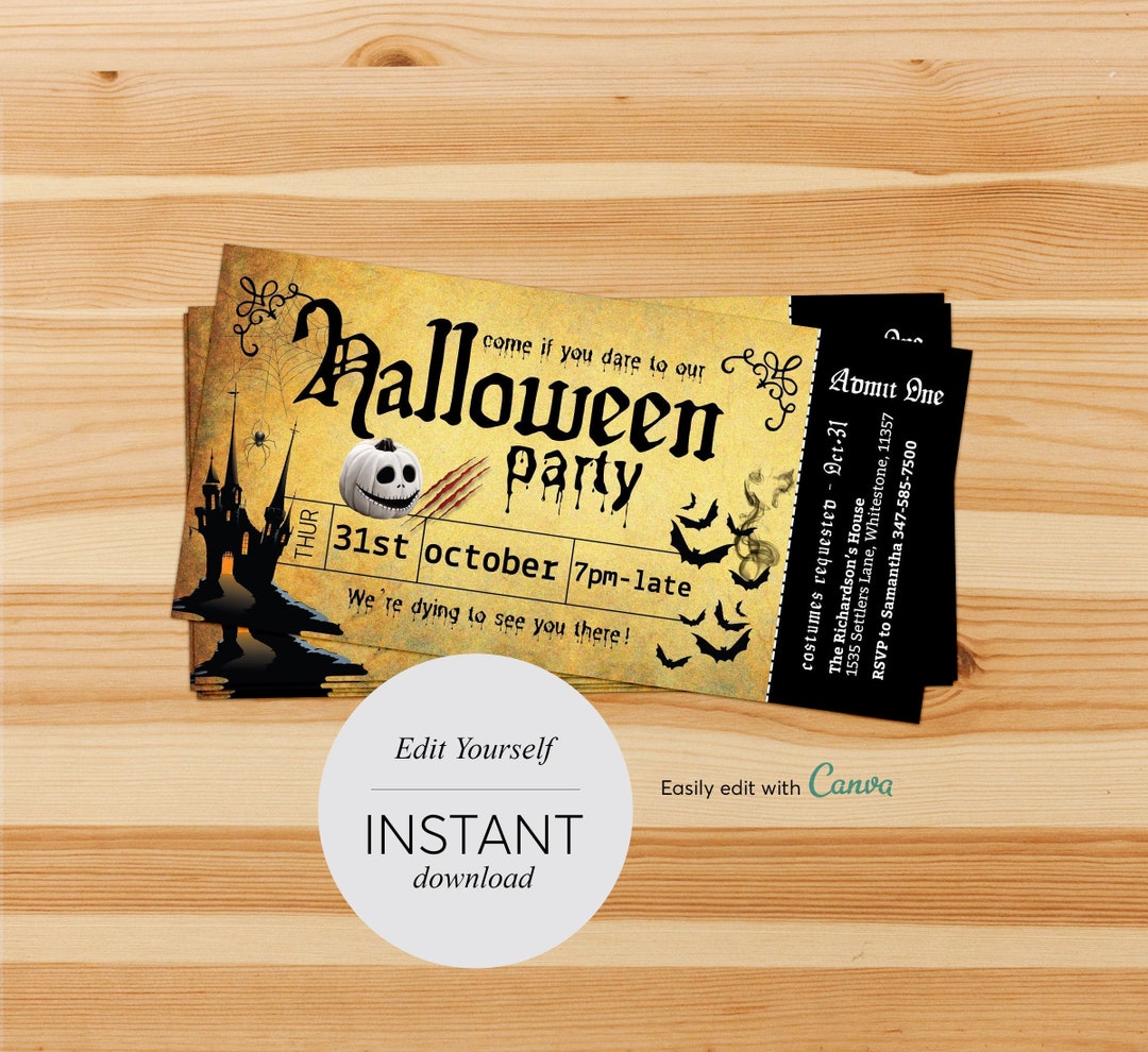Halloween Invitations, Halloween Ticket Invitations, Halloween Tickets
