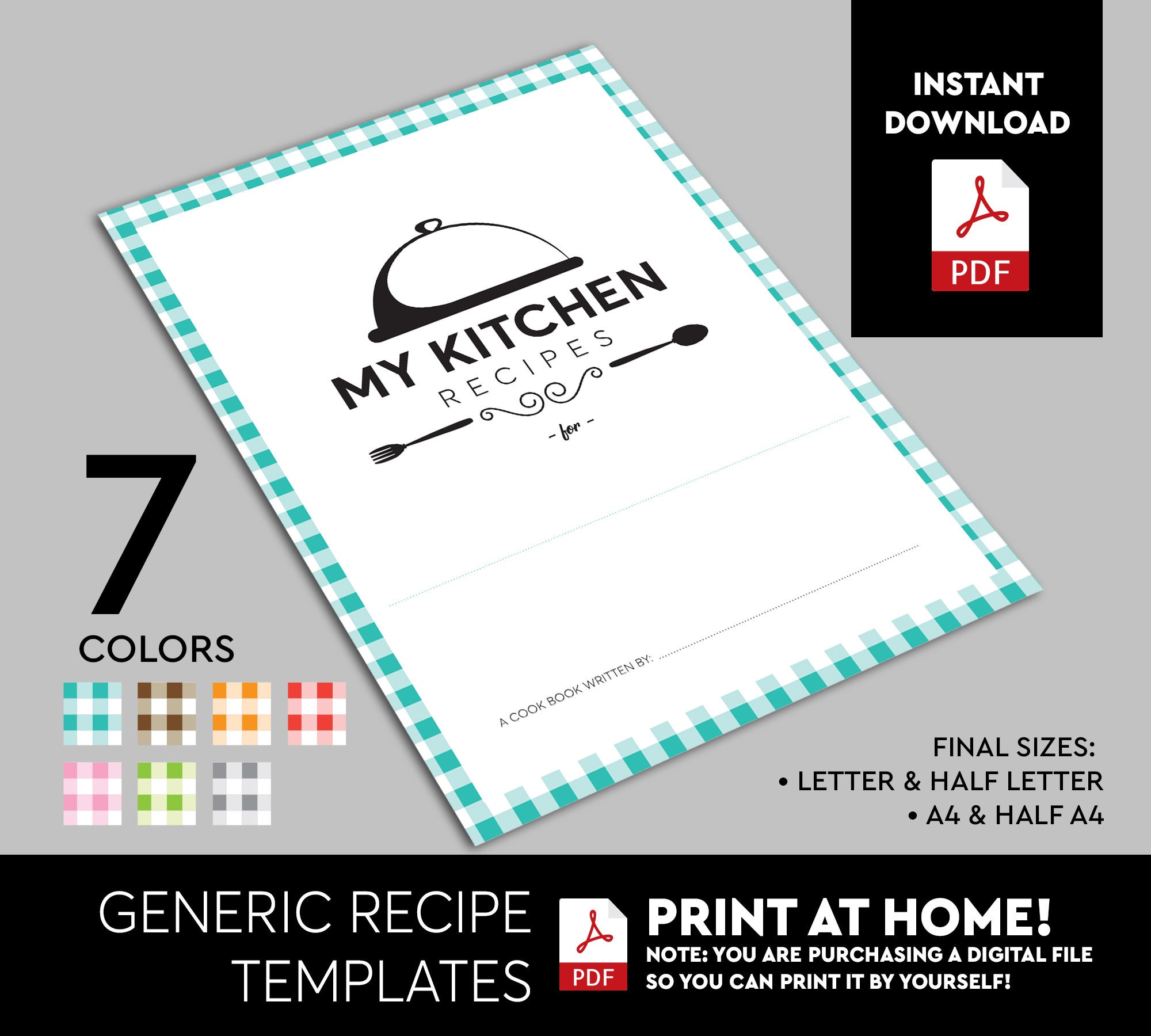 Recipe Book Template Cookbook 7 Colors My Recipes Card - Etsy