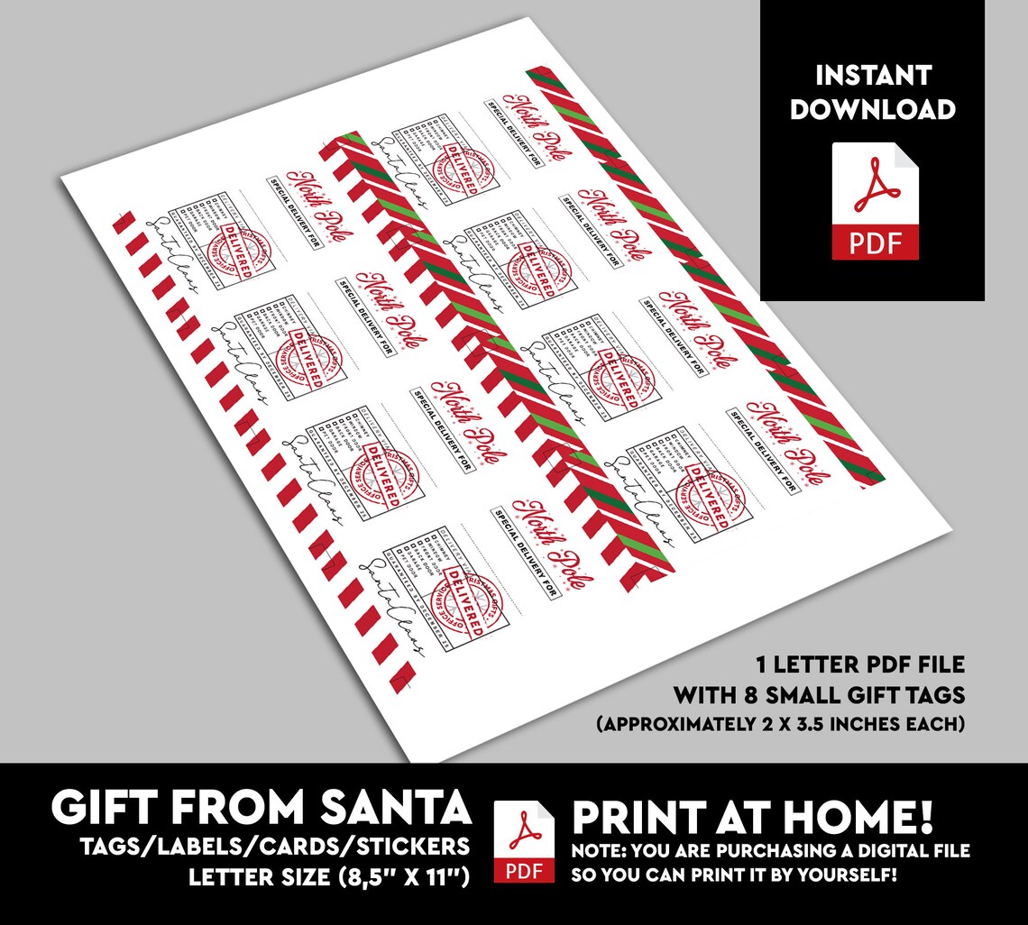 Printable Santa Gift Tags, Tag Template, Gift Tag From Santa, Christmas Gift Tags, Instant ...