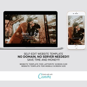 Simple Wedding Website Template Laptop & Mobile Size, Digital Wedding Invitation, Wedding Self-Edit Website Design Template, Canva Template