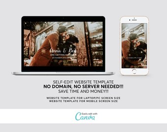 Simple Wedding Website Template: Mobile & Laptop Canva Design (Digital File)