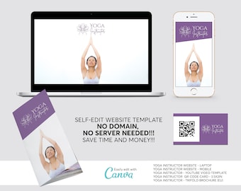 Yoga Fitness Personal Trainer Instructor Teachers Website Templates, YouTube Video Template,Trifold Brochure,Business Woman,Self-Edit Canva