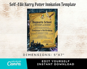 Wizard-Witch Birthday Invitation 5x7: Owl, Wand, Hat (Digital Download)