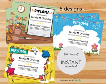 Editable Kindergarten Diploma Template: Printable Graduation Certificate (PDF)