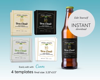 4 Personalised Editable Home Brew, Custom Home Brew, Home Brew Supplies, Home Brew Labels, Editable Beer Labels, Canva Template Instant