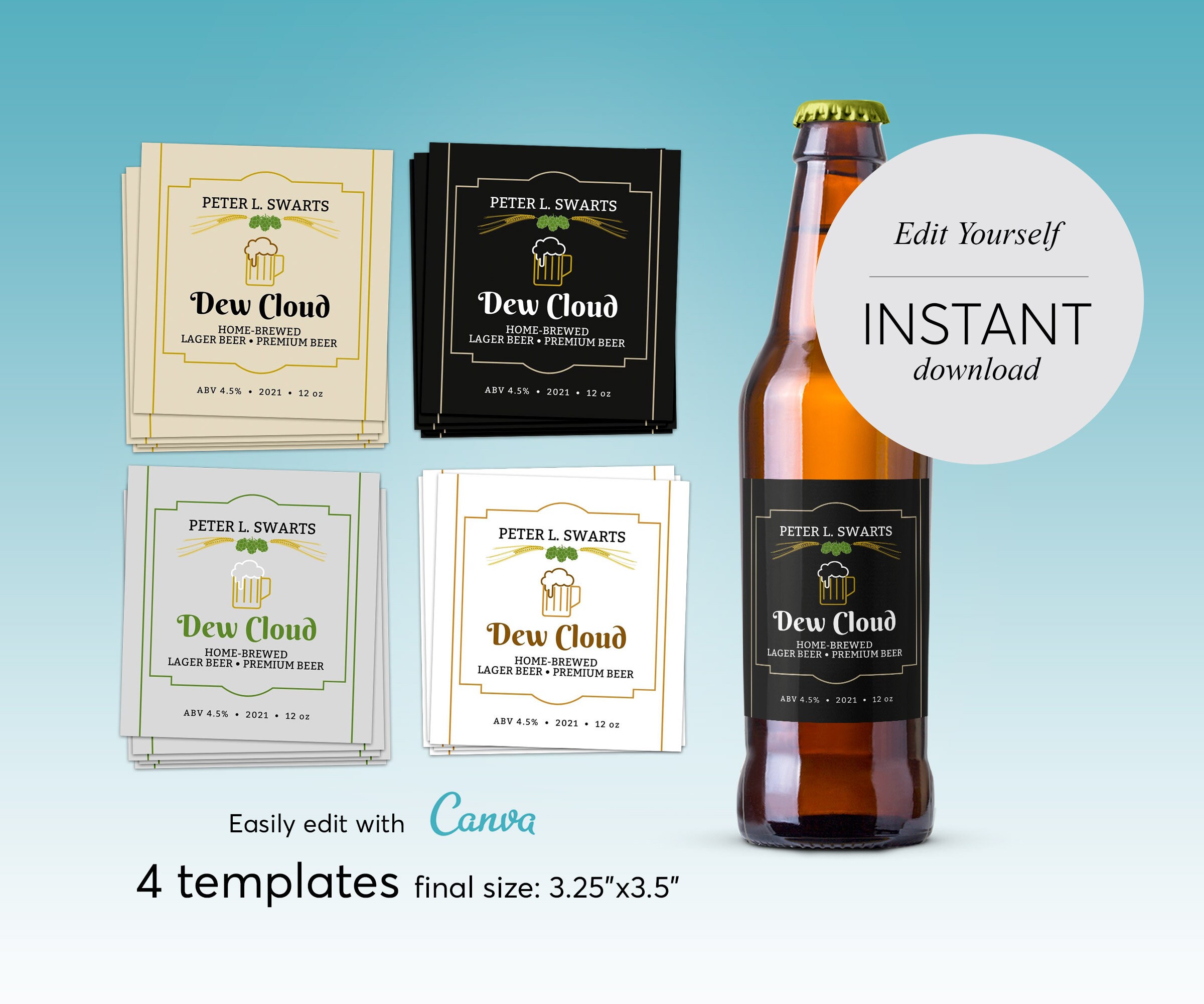 Personalized Home Brew Label Template: Editable Beer Labels (canva ...