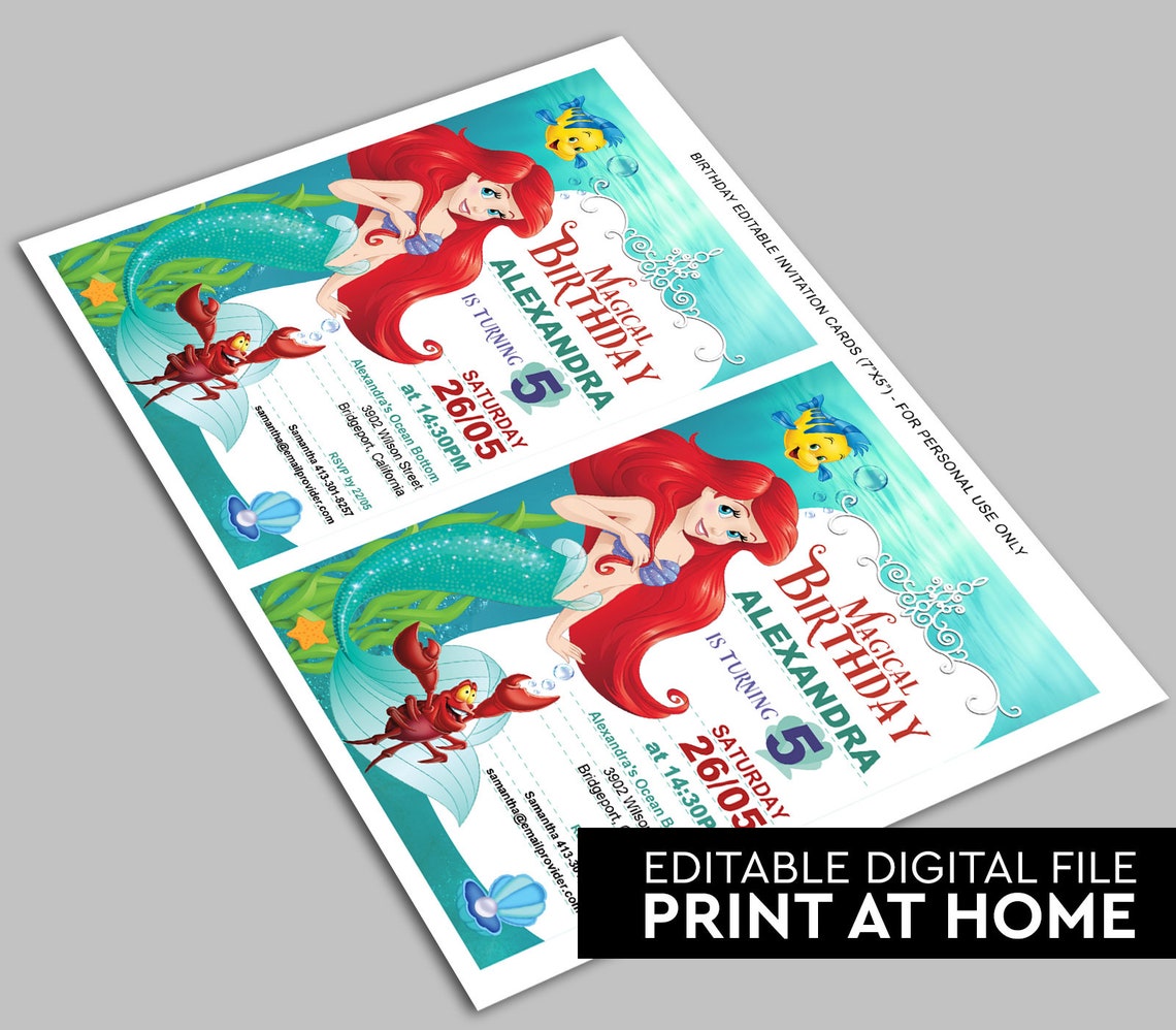 Little Mermaid Invitation Little Mermaid Birthday Party Etsy