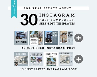 Realtor Social Post Templates, Just Listed & Sold (Canva)