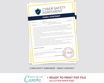 Cyber Safety Agreement: Family Internet Contract (Printable PDF & Canva)