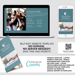 Site de negócios de contabilidade minimalista para pequenas empresas Instagram Post Cartão de código QR Folheto triplo Fatura Newsletter Modelo de relatório anual