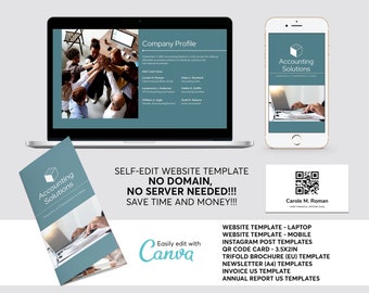 Accounting Website Template: Business Card, Newsletter, Invoice (Canva Editable)