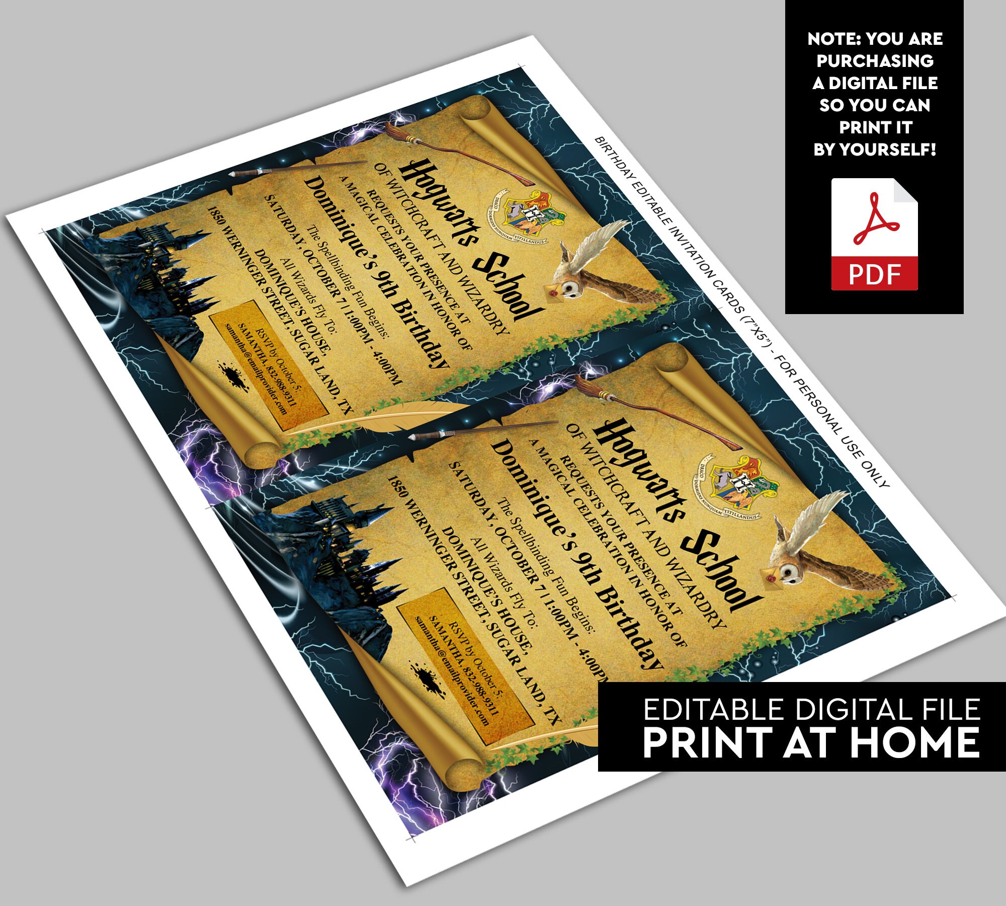 Harry Potter Birthday Harry Potter Birthday Invitation Harry | Etsy