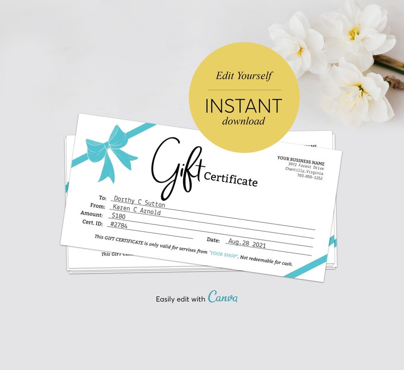 Modern Gift Certificate Template Printable Editable Gift image 1