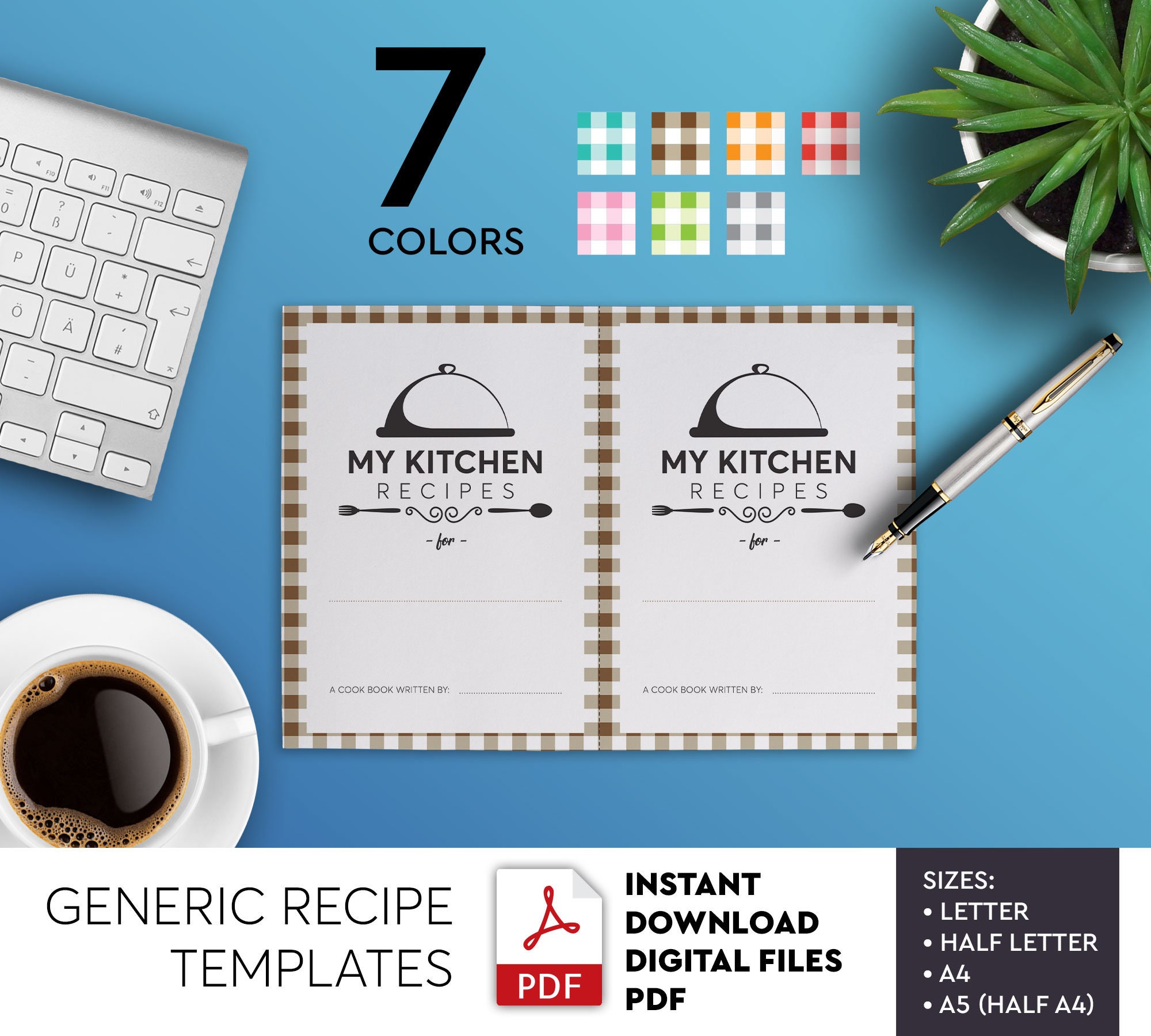 Recipe Book Template Cookbook 7 Colors My Recipes Card - Etsy