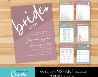 7 Pages Nude Palette Bride To Be Bridal Shower Invitation and Bridal Shower Games,Instant Download Self-Edit Canva Template