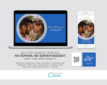 Greek Theme Wedding Website Template: Mobile & Desktop (Canva)