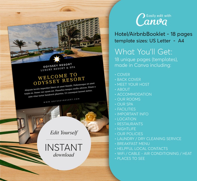 18 Pages Airbnb Hotel Host Guide Welcome Book Home Rental Guidebook Vacation Guide Welcome Guide, Self-Edit Canva Template image 1