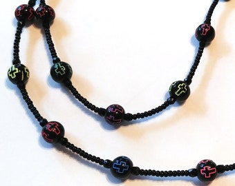 Black Bead Chain for Glasses, Small Bead Eyeglass Chain with Cross Beads