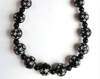 Black and Silver Bead Eyeglass Necklace, Bead Lanyard for glasses