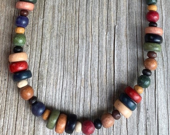 Earth Tones, Fall Colors Wood Bead Necklace