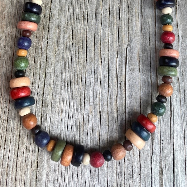 Earth Tones, Fall Colors Wood Bead Necklace