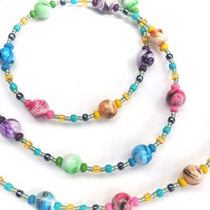 Color Wave Lanyard, Colorful Rainbow Multi-color Bead ID Badge Lanyard