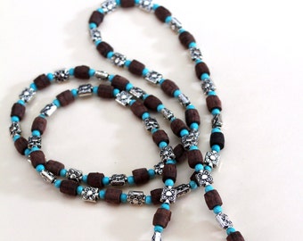 Brown Turquoise and Silver Bead Necklace
