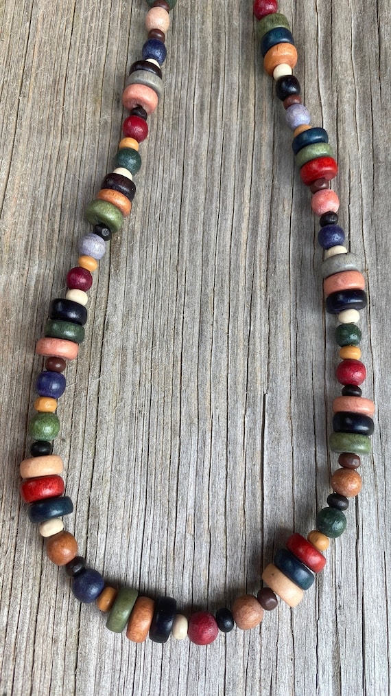 Earth Tones, Fall Colors Wood Bead Necklace