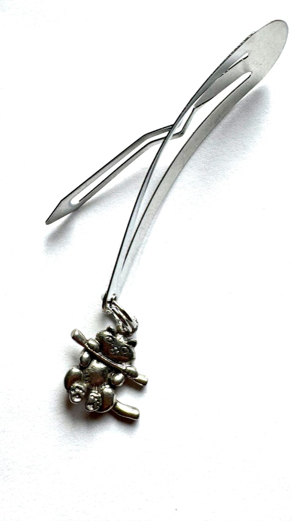 Metal Snap Clip, Silver Kitten Charm