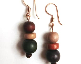 Fall Earrings, Wood Bead Earth Tones