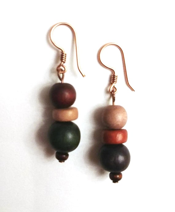 Fall Earrings, Wood Bead Earth Tones