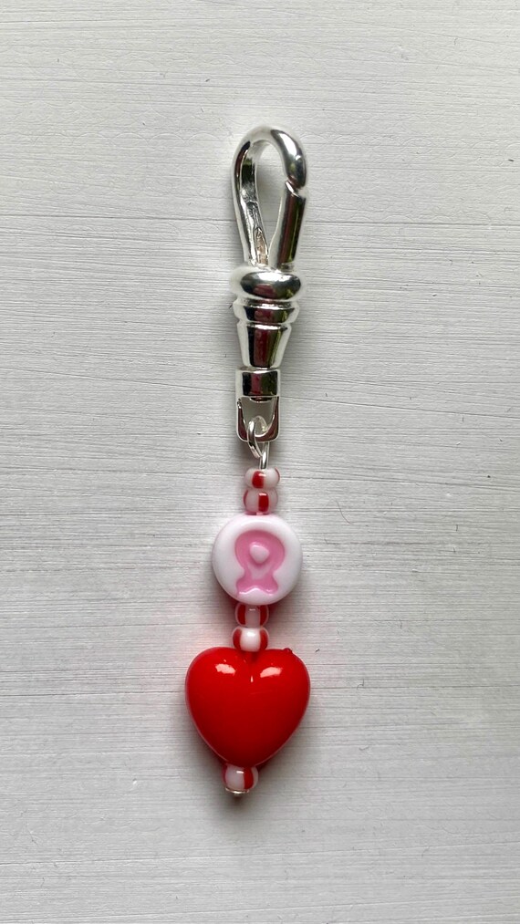 Pink Ribbon, Red Heart Charm Clip