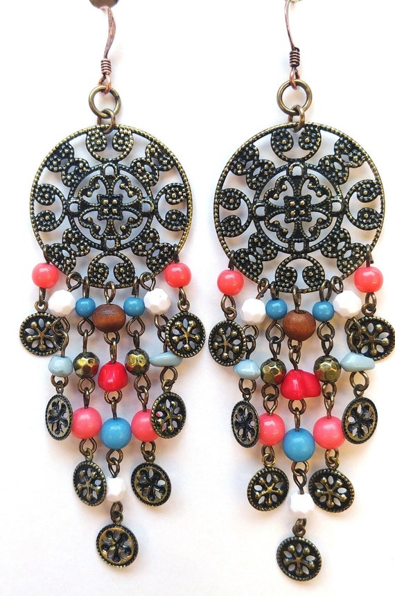 Boho Earrings, Long Beaded Dangle Earrings