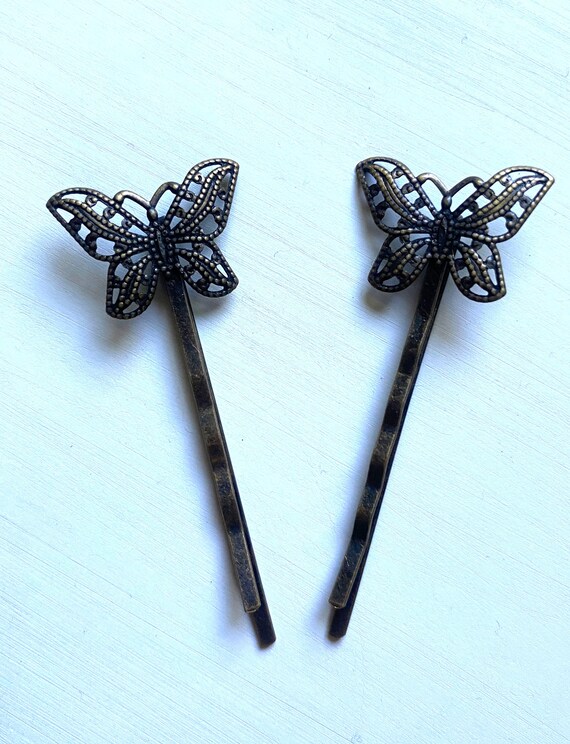 Antique Brass Butterfly Bobby Pins