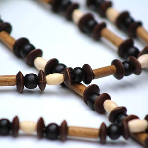 Long Brown Wood Bead Necklace, Boho Chic Jewelry