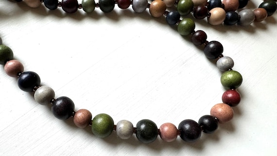 Fall Tones Wood Bead Necklace, Earth Autumn Leaves