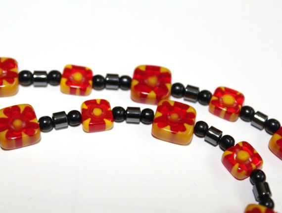 Black Red and Yellow Bead Necklace